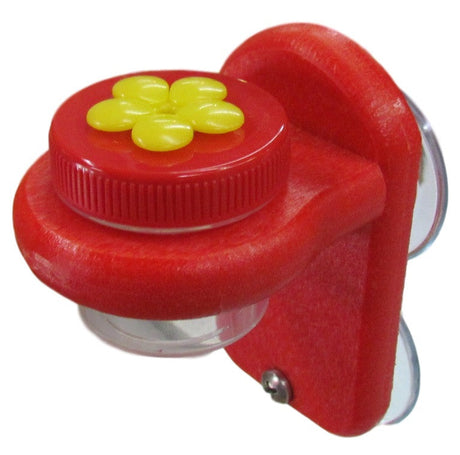 Nectar DOTS Window Hummingbird Feeder in Yellow and Red with Handmade Recycled Poly Lumber Holder