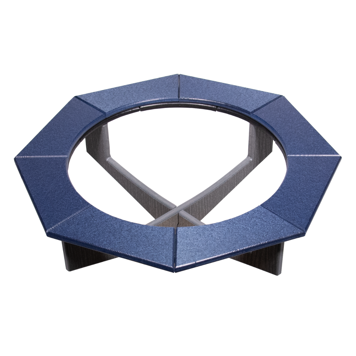 JCS Wildlife Poly Lumber Gray Pedestal Garden Bird Bath with a blue octagonal design, durable and easy to clean.