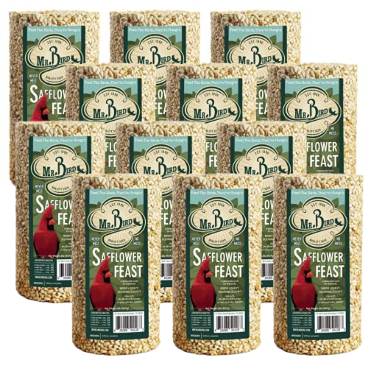 Mr. Bird Safflower Feast Small Wild Bird Seed Cylinder 32 oz. for backyard bird feeding.