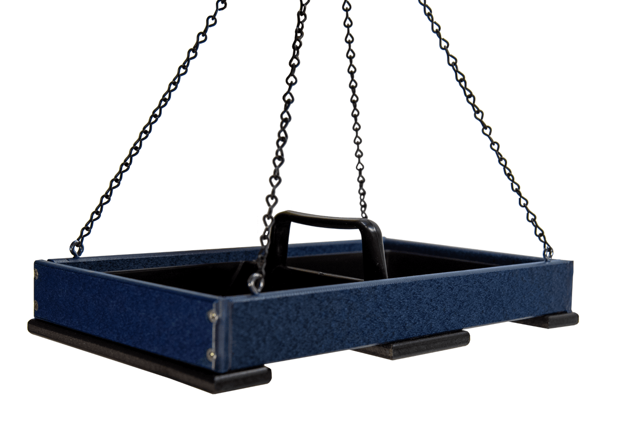 JCS Wildlife Large Poly Lumber Hanging Platform Feeder with removable tray and durable chains.