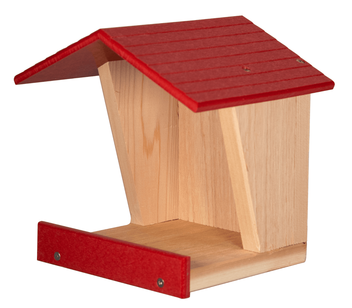 JCS Wildlife Modern Style Cedar Robin Roost with red poly lumber roof for easy installation and cleaning.