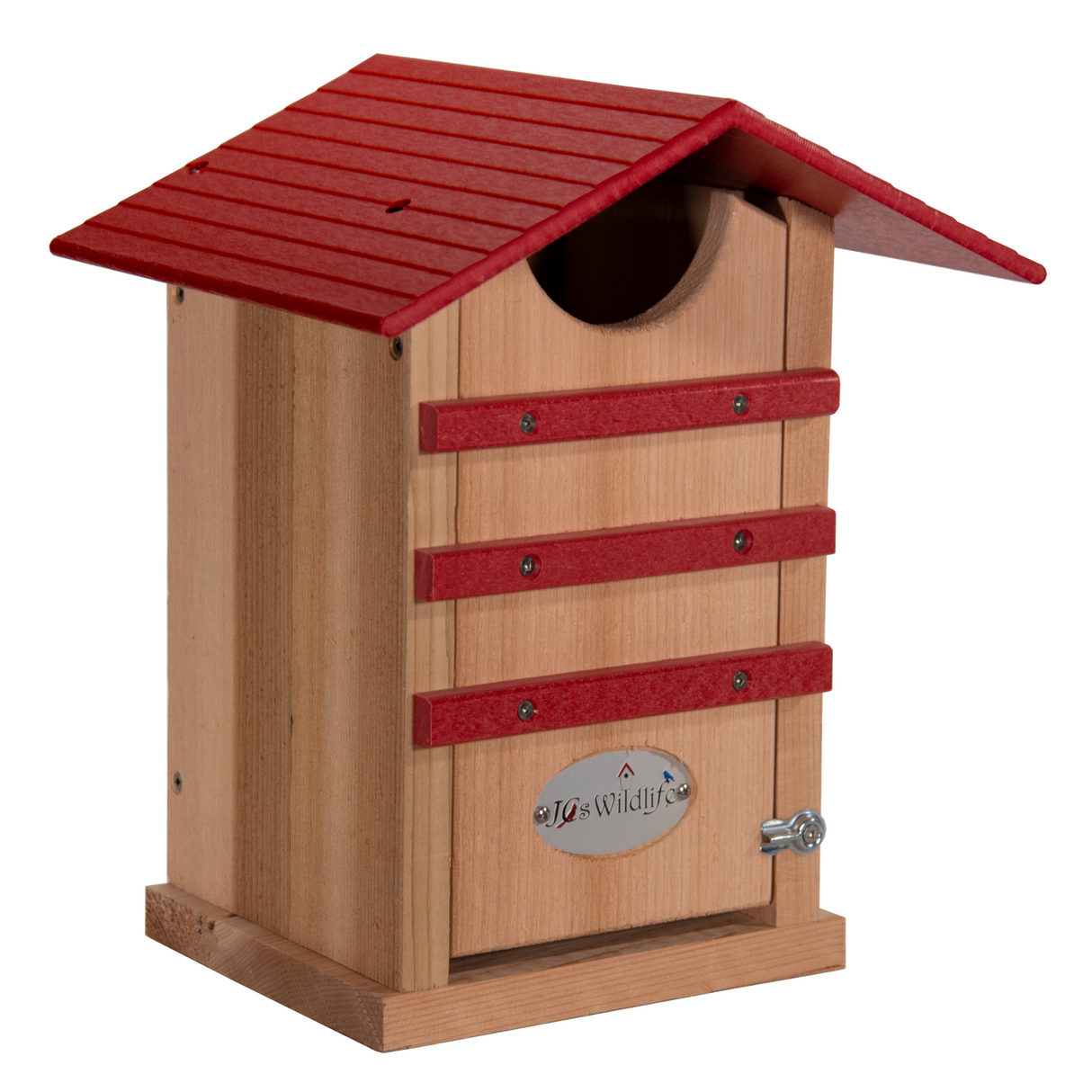 JCS Wildlife Cedar Screech Owl Nest Box with Poly Lumber Roof for attracting Screech Owls to control pests.