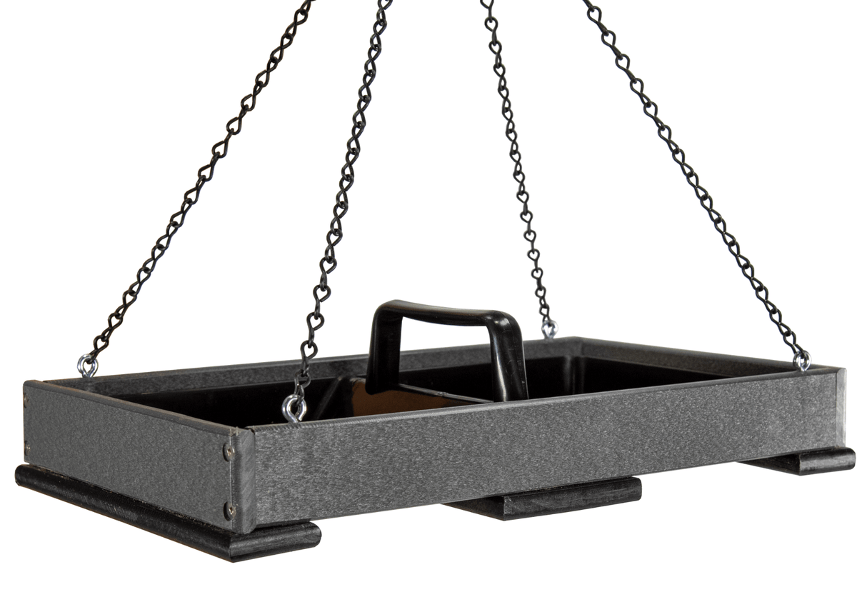 JCS Wildlife Large Poly Lumber Hanging Platform Feeder with removable tray for easy cleaning.