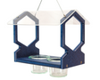 JCS Wildlife Geometric Hanging Bluebird Mealworm Feeder with two glass jars, made of recycled poly lumber in blue design.