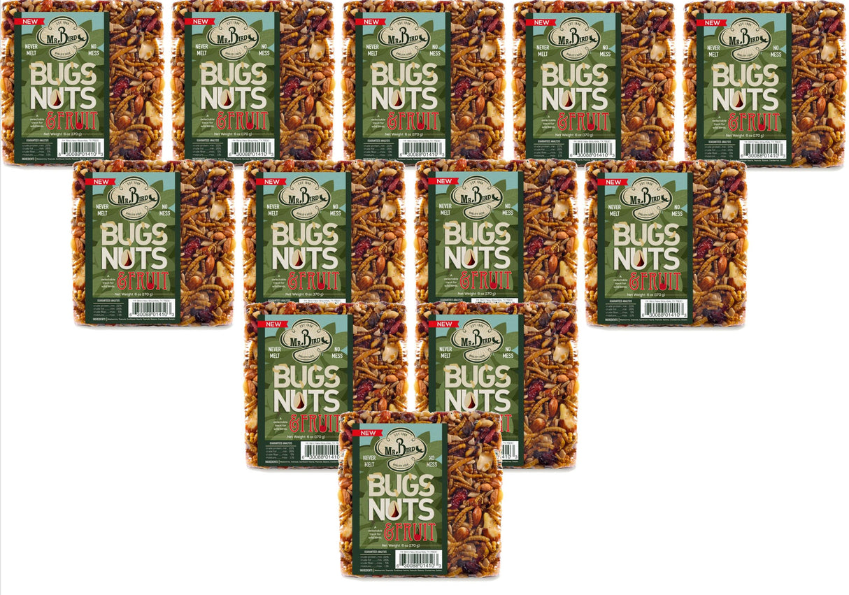 Mr. Bird Bugs, Nuts, & Fruit Wild Bird Seed Cake 6 oz. packs arranged in an eye-catching display.