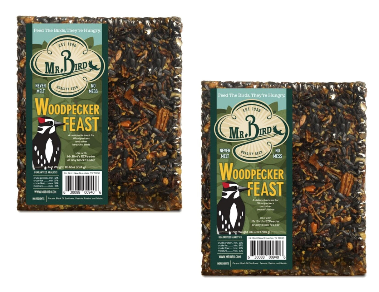 Mr. Bird Woodpecker Feast seed blocks, 12 pack bundle with black oil sunflower seeds and peanuts, perfect for wild birds.