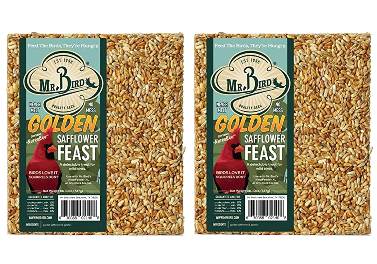 Mr. Bird Golden Safflower Feast Large Bird Seed Block, 1 lb. 10 oz., ideal for attracting cardinals and grosbeaks.