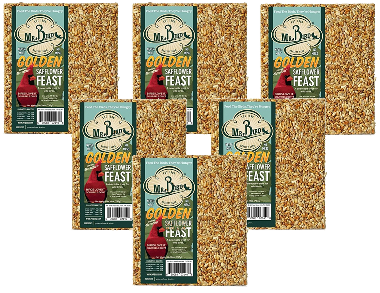 Mr. Bird Golden Safflower Feast large wild bird seed block, ideal for attracting cardinals and grosbeaks.