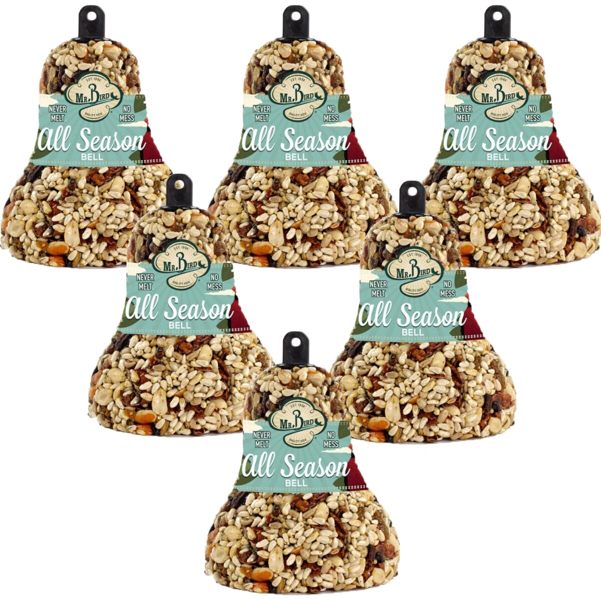 Mr. Bird All Season Fruit & Nut Wild Bird Seed Bell, 14 oz, 2, 4, and 6 Packs to attract wild birds.