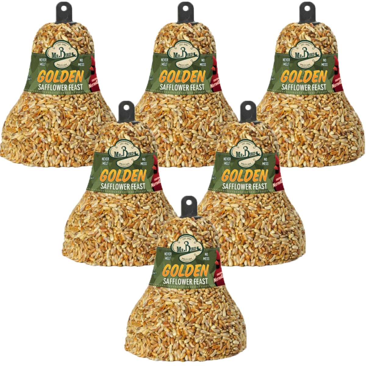 Mr. Bird Golden Safflower Feast Wild Bird Seed Bell - pack of six 10 oz. seed bells for attracting birds.