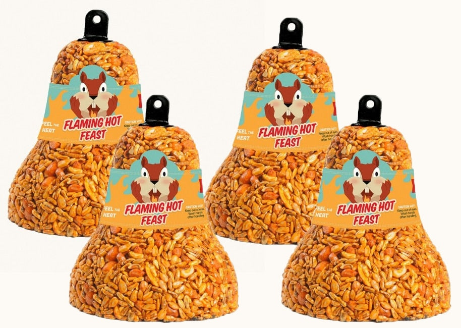 Mr. Bird Flaming Hot Feast Wild Bird Seed Bells, 100% seed, squirrel-proof, perfect for attracting a variety of birds.