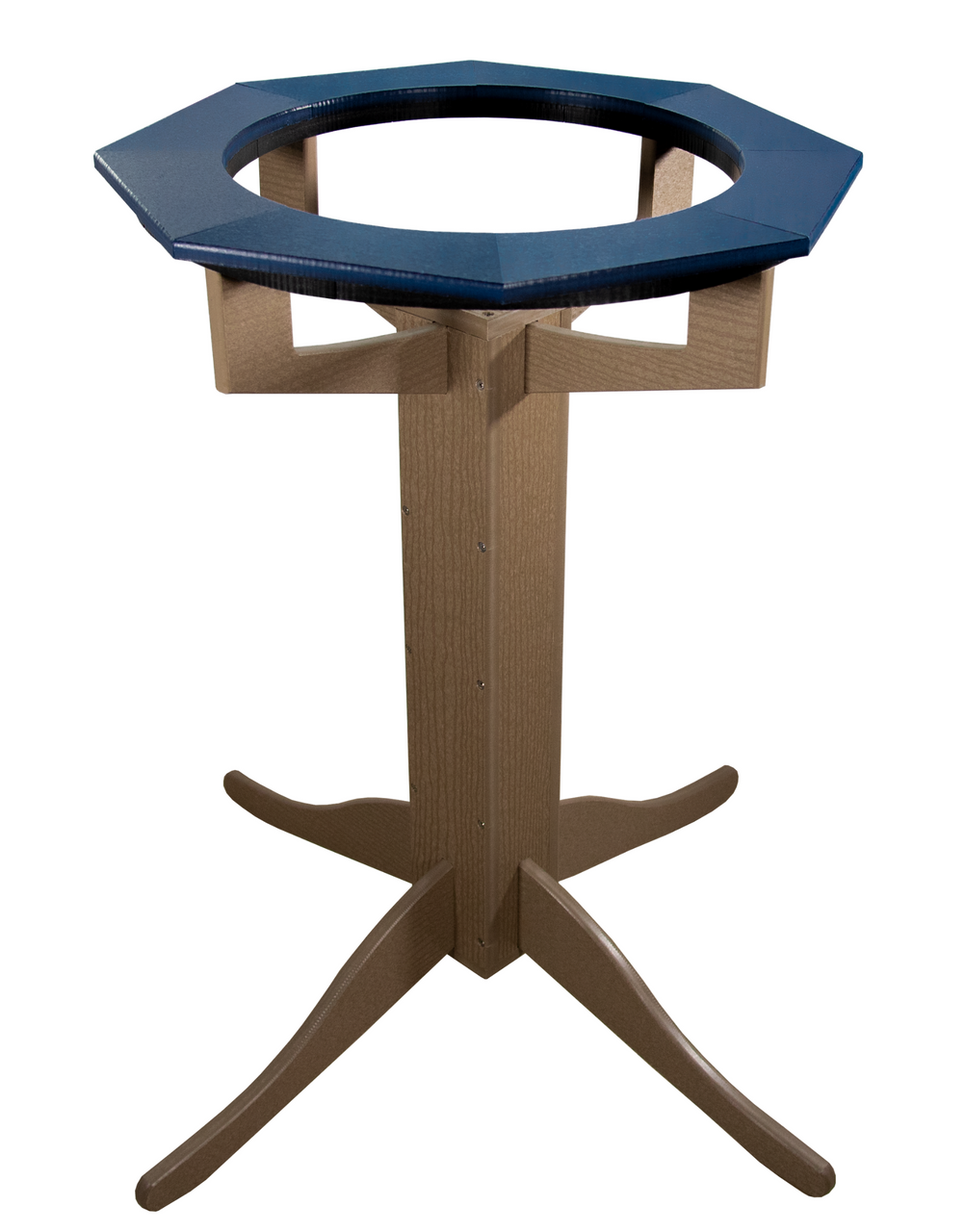JCS Wildlife Poly Lumber Tan Pedestal Garden Bird Bath with blue top for bird bathing in the yard.