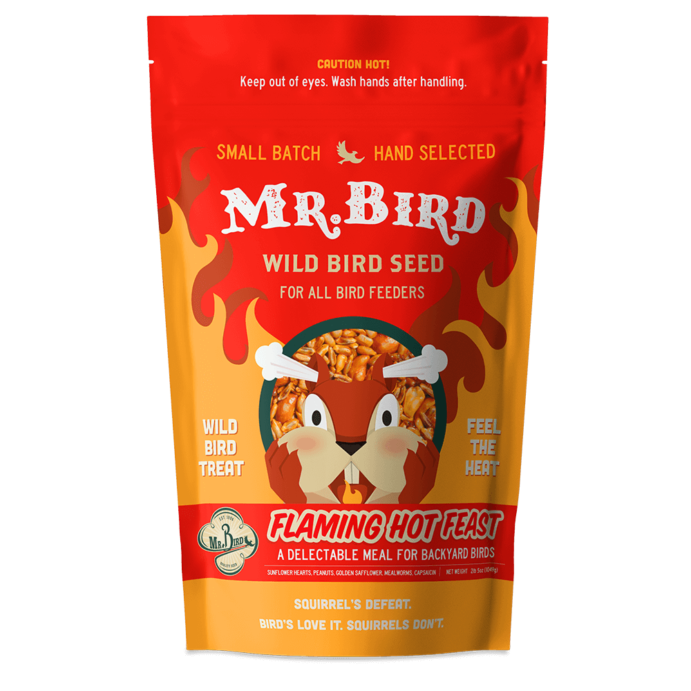 Mr. Bird Flaming Hot Feast Large Loose Seed Bag 4 lbs - spicy bird seed blend for wild birds, keeps squirrels away.