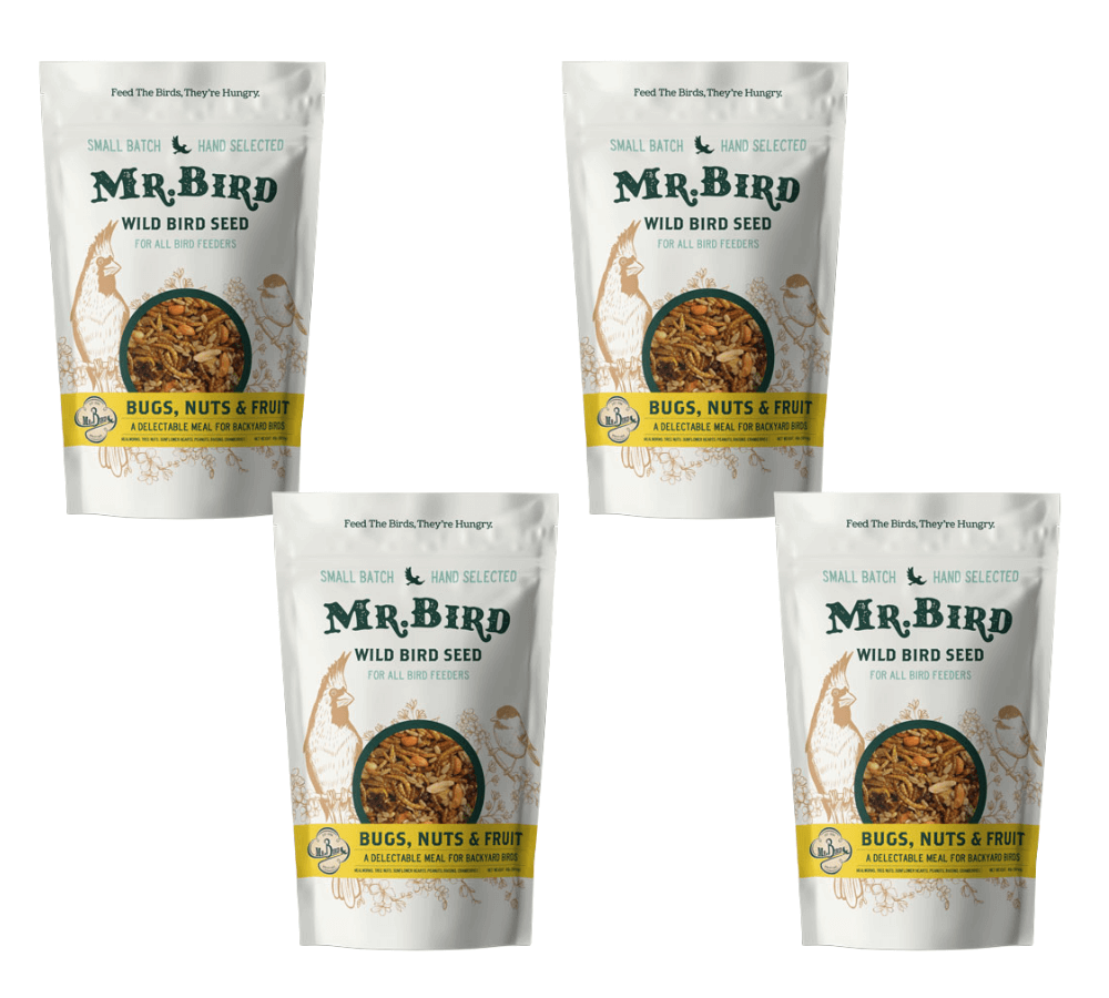 Mr. Bird Bugs, Nuts, & Fruit Large Loose Seed Bag 4 lbs pack, ideal for attracting various birds.
