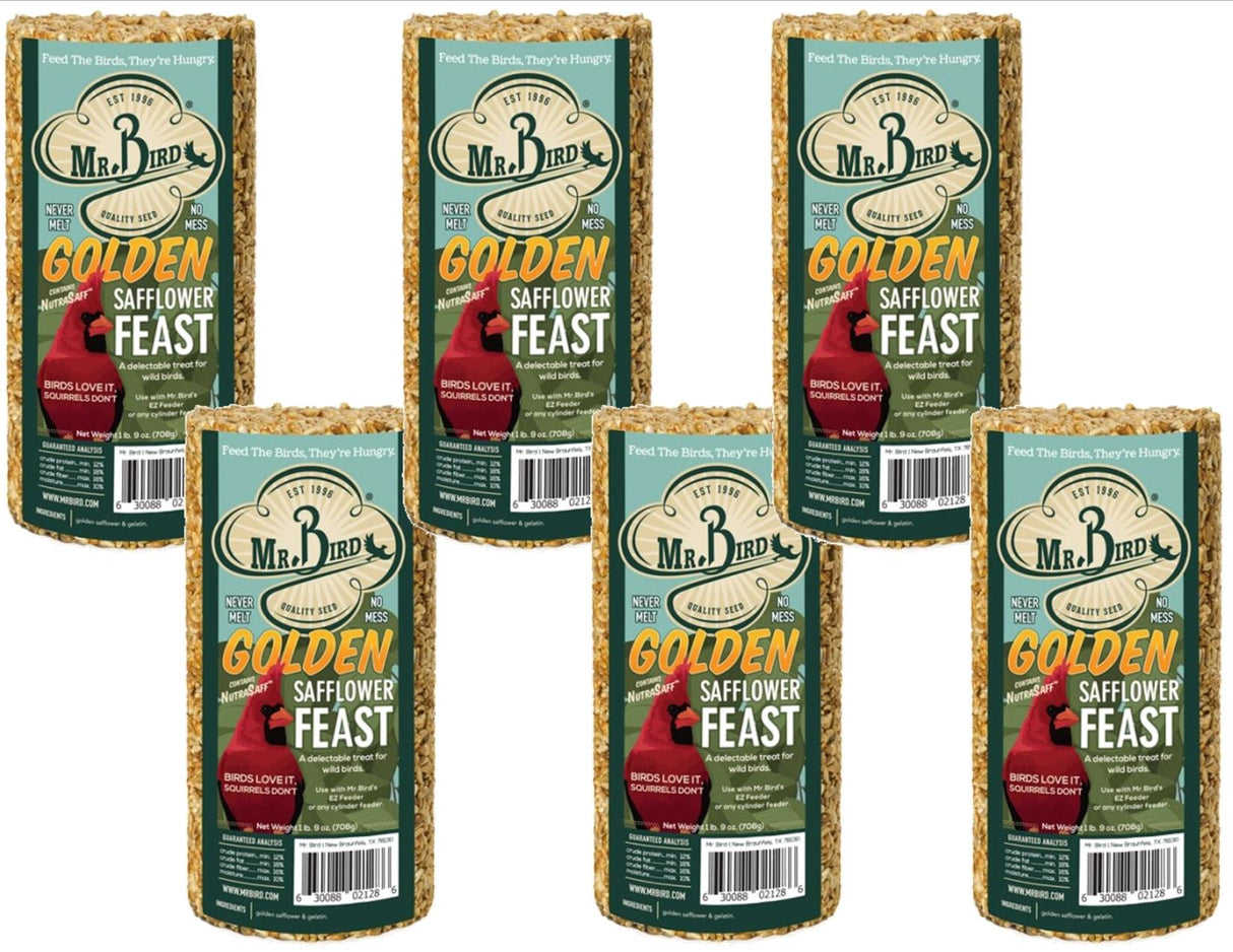 Mr. Bird Golden Safflower Feast Small Wild Bird Seed Cylinder 25 oz. displayed in a group, perfect for attracting songbirds.