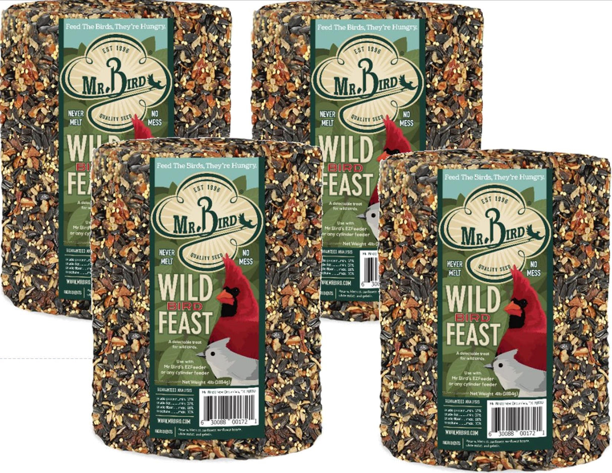 Mr. Bird Wild Bird Feast Large Wild Bird Seed Cylinder 4 lbs, perfect for wild bird feeding, available in various packs.