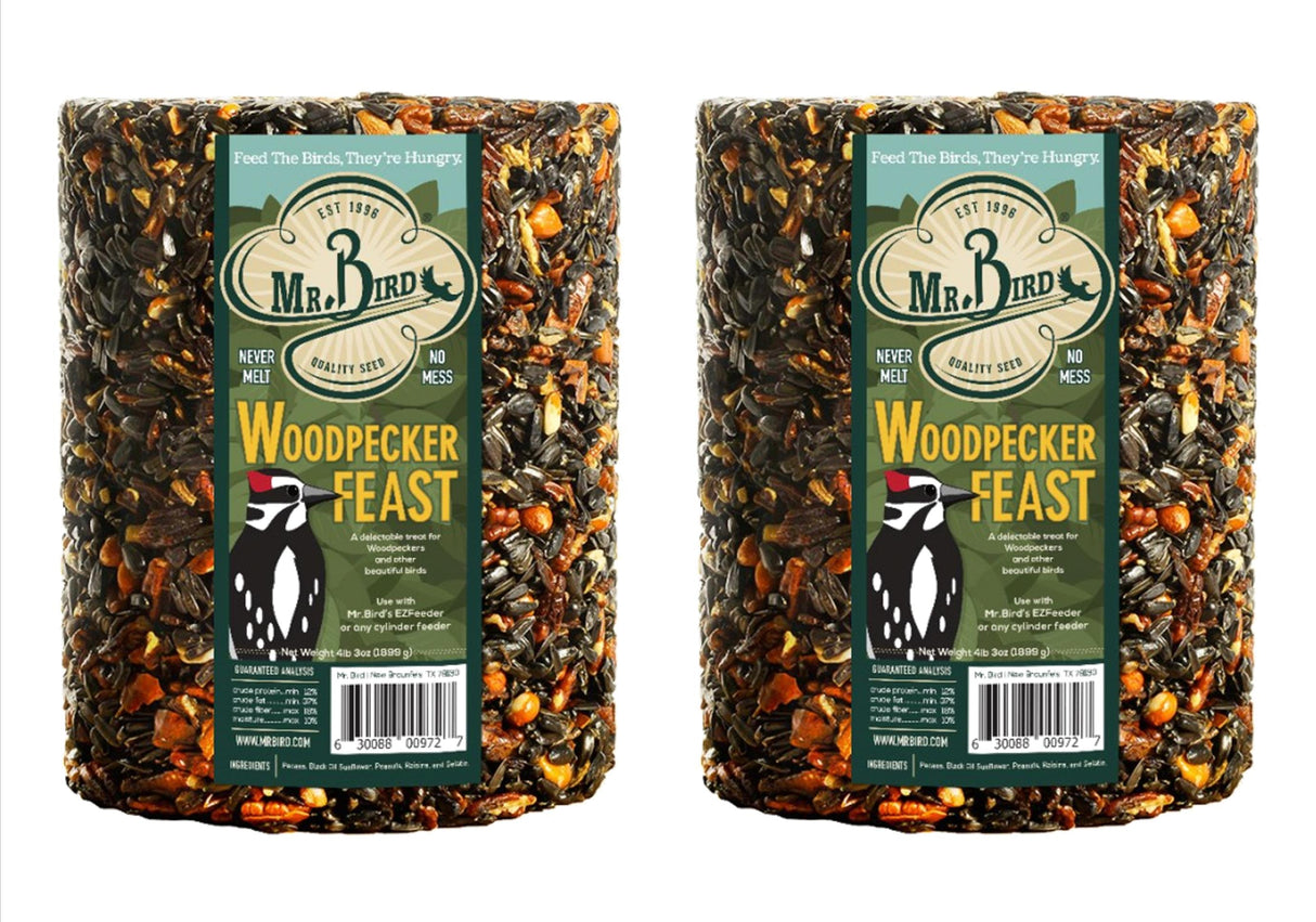 Mr. Bird Woodpecker Feast large wild bird seed cylinder, perfect for woodpeckers and other nut-loving birds.