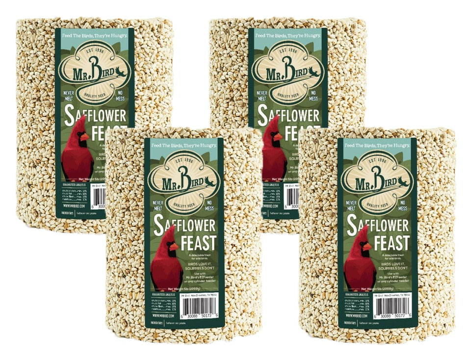Mr. Bird Safflower Feast Large Wild Bird Seed Cylinder 5 lbs. pack, ideal for attracting cardinals to your backyard.