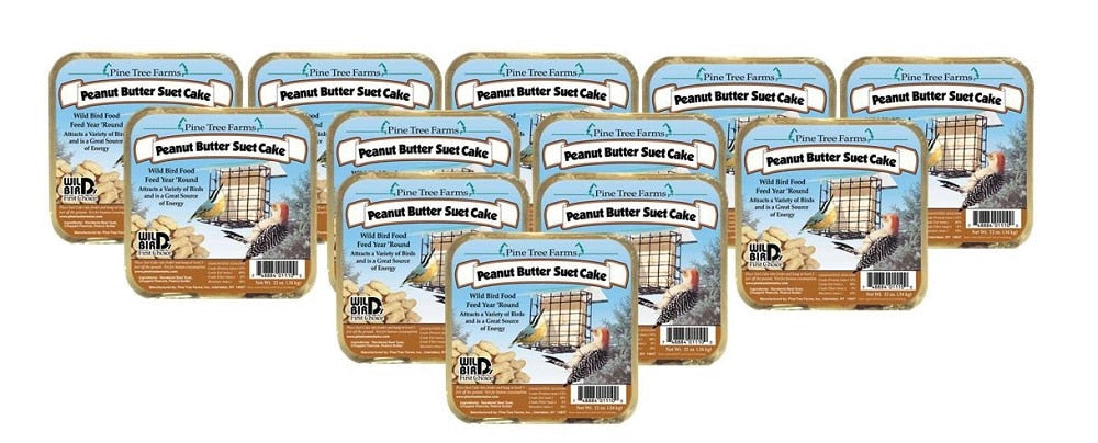 Pine Tree Farms Peanut Butter Suet Cakes for wild birds, available in 6 or 12 packs, energy-rich bird food.