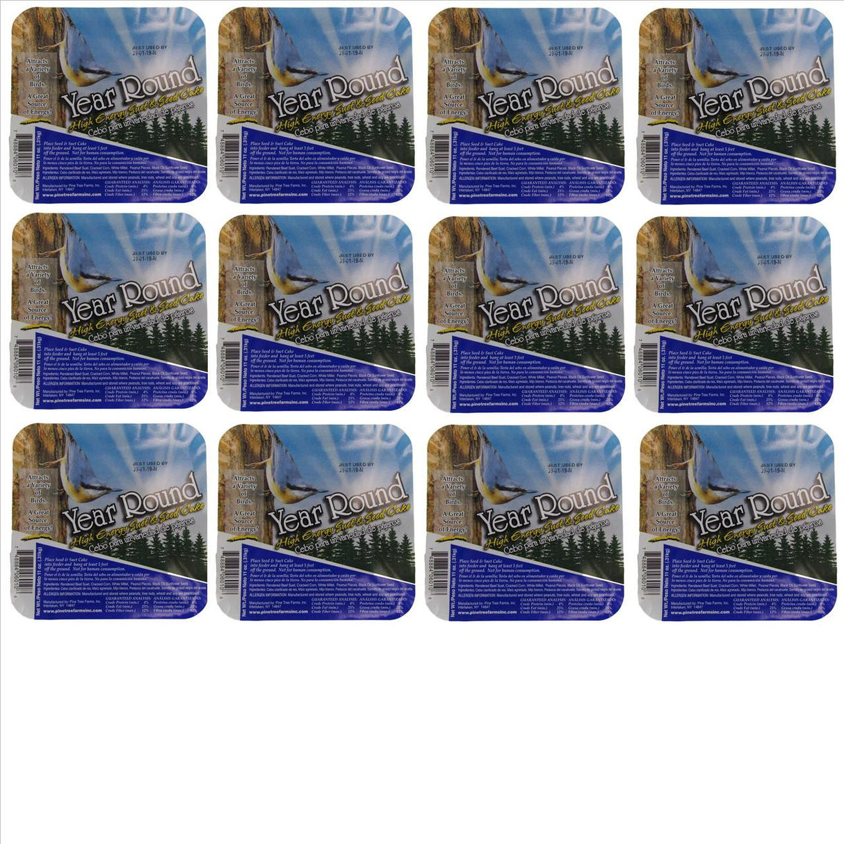 Pine Tree Farms Year Round High Energy Suet 11 oz. packs, perfect for attracting various birds, including woodpeckers.