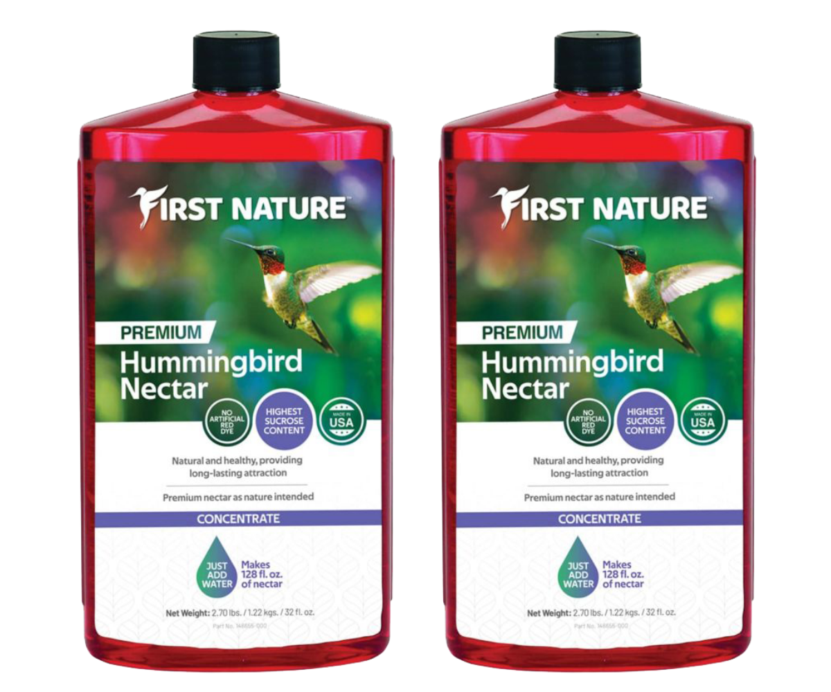 First Nature 3054 Red Hummingbird Nectar Concentrate 32 oz - easy to use liquid, just add water, made in USA.