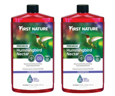 First Nature 3054 Red Hummingbird Nectar Concentrate 32 oz - easy to use liquid, just add water, made in USA.