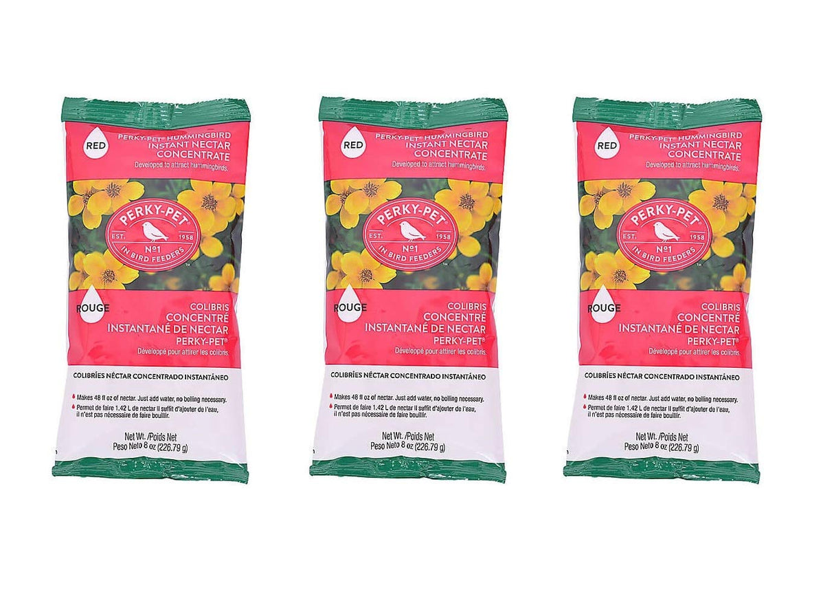 Perky Pet Instant Hummingbird Nectar Concentrate 8oz pack, makes 48oz nectar, easy mix with water.