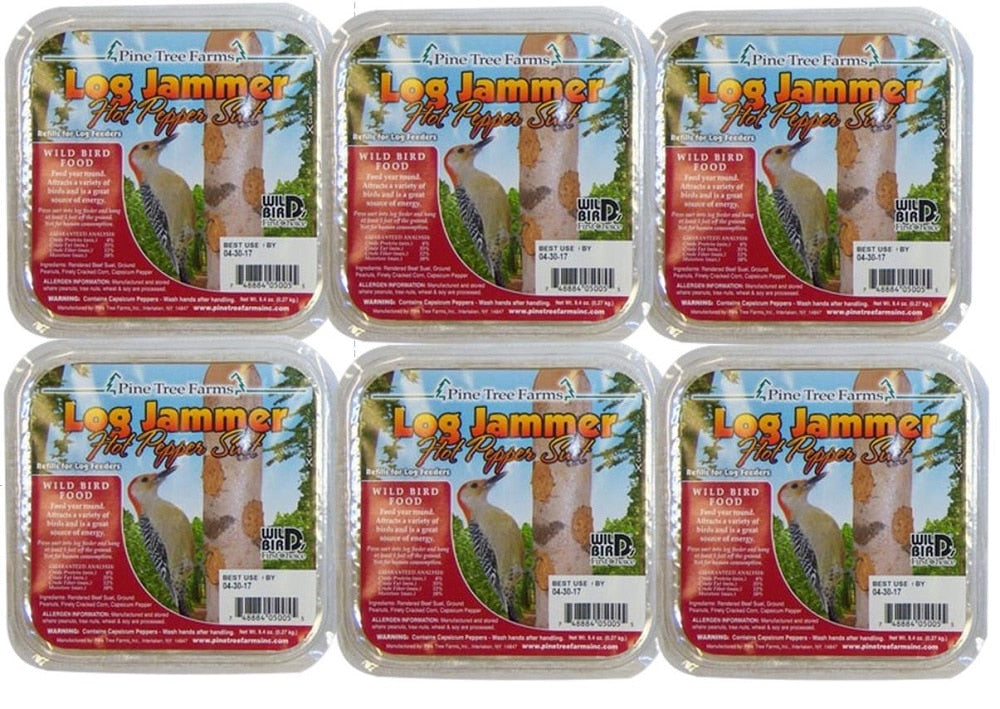 Pine Tree Farms Log Jammer Hot Pepper Suet, 6 packs, wild bird food, squirrel-resistant, spicy bird feed