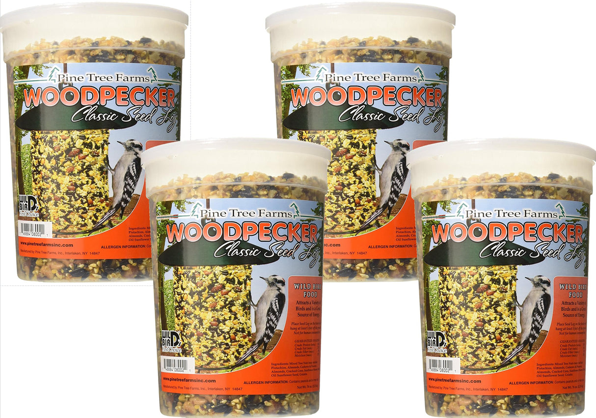 Pine Tree Farms Woodpecker Seed Log 76 oz, 4 pack of mixed nuts and seeds for attracting wild birds.