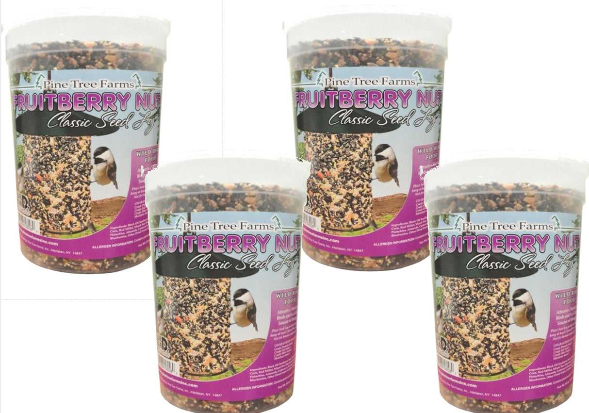 Pine Tree Farms 8006 Fruit Berry Nut Classic Seed Log 68 oz in 4 tubs, designed for attracting wild birds year-round.
