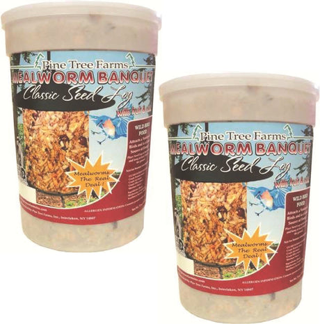 Pine Tree Farms Mealworm Banquet Classic Seed Log 72 oz in 1, 2, 4, and 6 pack for attracting wild birds.