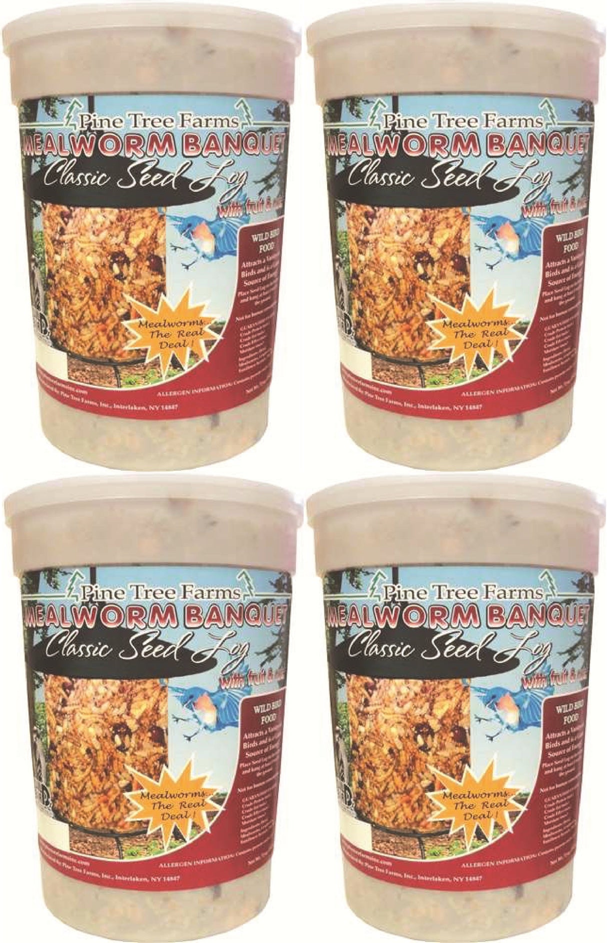 Pine Tree Farms Mealworm Banquet Classic Seed Log 72 oz, attract wild birds, available in 1, 2, 4, and 6 pack.