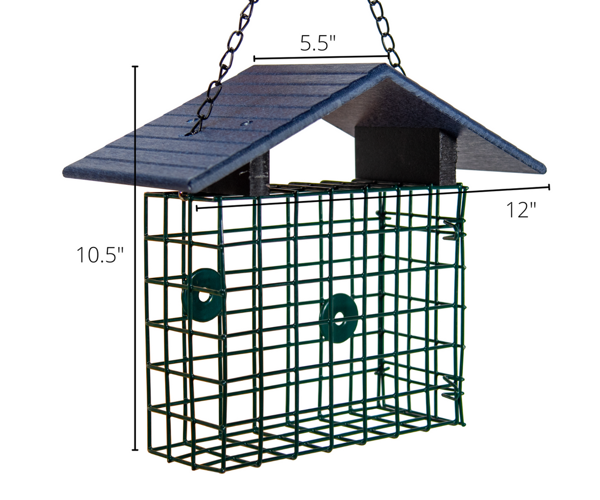 JCS Wildlife XL Suet Cage with Recycled Poly Lumber Roof, dimensions 5.5x10.5x12 inches, perfect for keeping suet clean and dry.