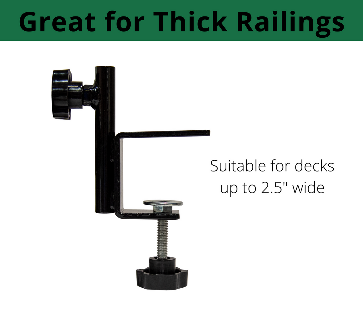 JCS Wildlife Deck Hook with Deck Clamp, ideal for thick railings, supports decks up to 2.5" wide.