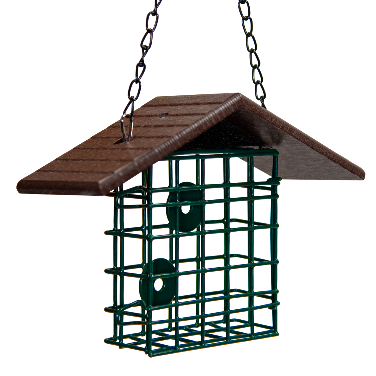 JCS Wildlife Single Suet Cage with Poly Lumber Roof hanging suet feeder for birds, eco-friendly design