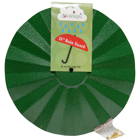 JCS Wildlife 16" Rain Guard in green, designed to protect birdseed with a stylish hammered metal texture.