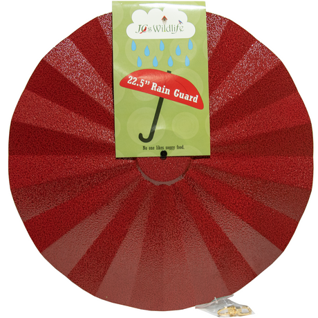 JCS Wildlife 22.5" Rain Guard in hammered red metal texture, designed for bird seed protection from rain.