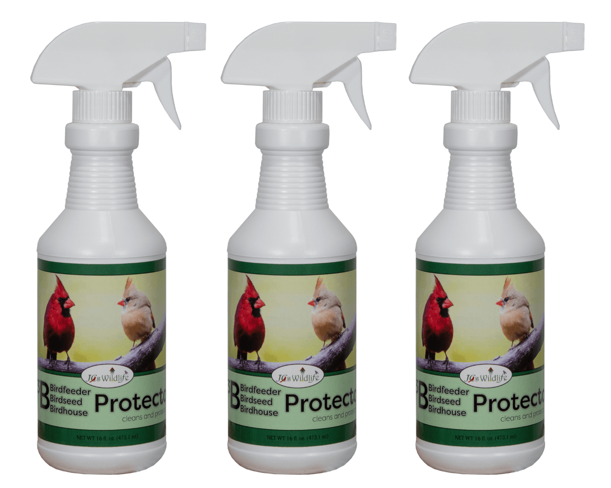 JCS Wildlife 3B Bird Seed, Bird Feeder, and Birdhouse Protector 16 oz. Spray bottles with bird images.