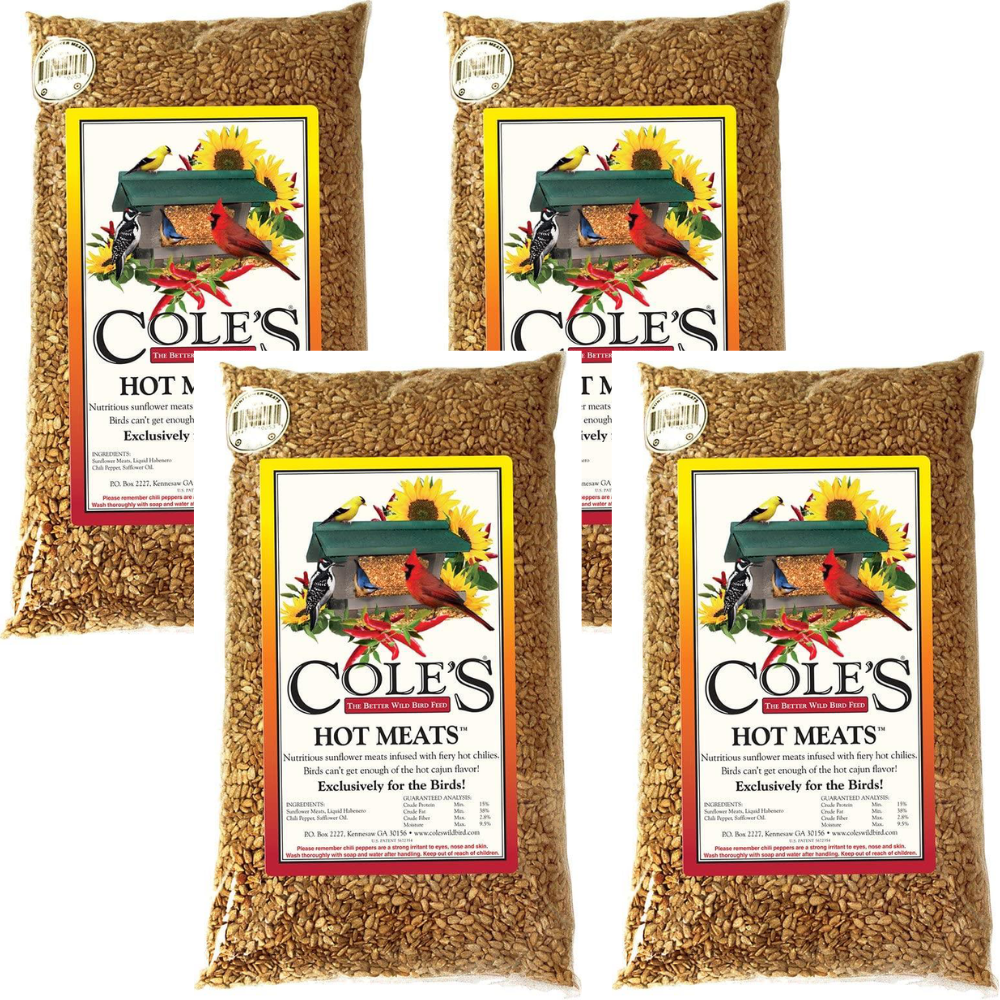 Cole's Hot Meats Bird Seed 5 lb Bag HM05, nutritious sunflower meats with habanero chilies for birds.