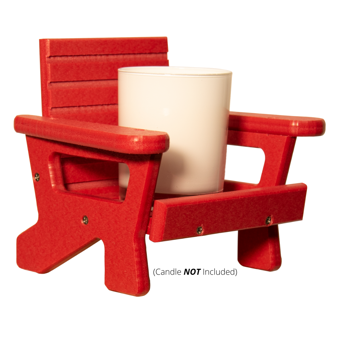 JCS Wildlife Mini White Adirondack Chair Candle Holder with candle, perfect for lake life decor.