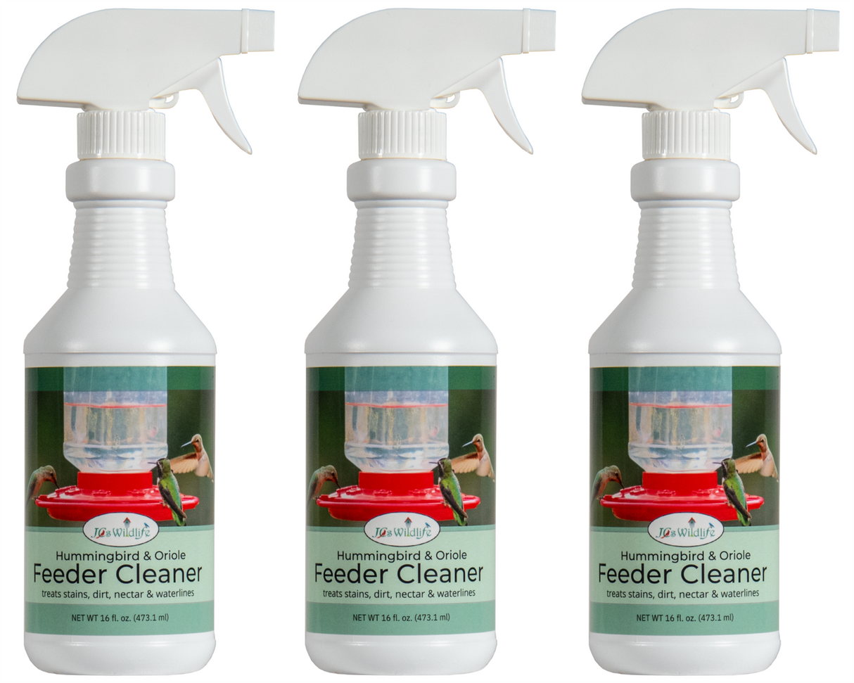 JCS Wildlife Hummingbird & Oriole Feeder Cleaner, 16 oz spray bottles for cleaning feeders efficiently.