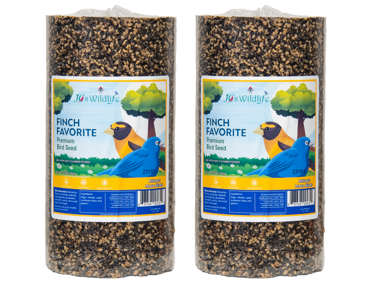 JCS Wildlife Finch Favorite Premium Bird Seed Small Cylinder, ideal for attracting finches to your backyard.