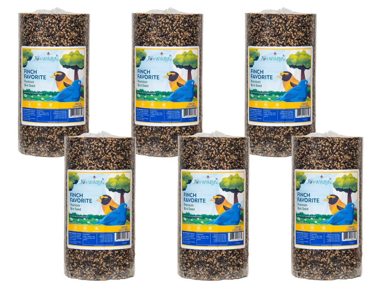 JCS Wildlife Finch Favorite Premium Bird Seed Small Cylinder, ideal for attracting finches and reducing mess in your backyard.