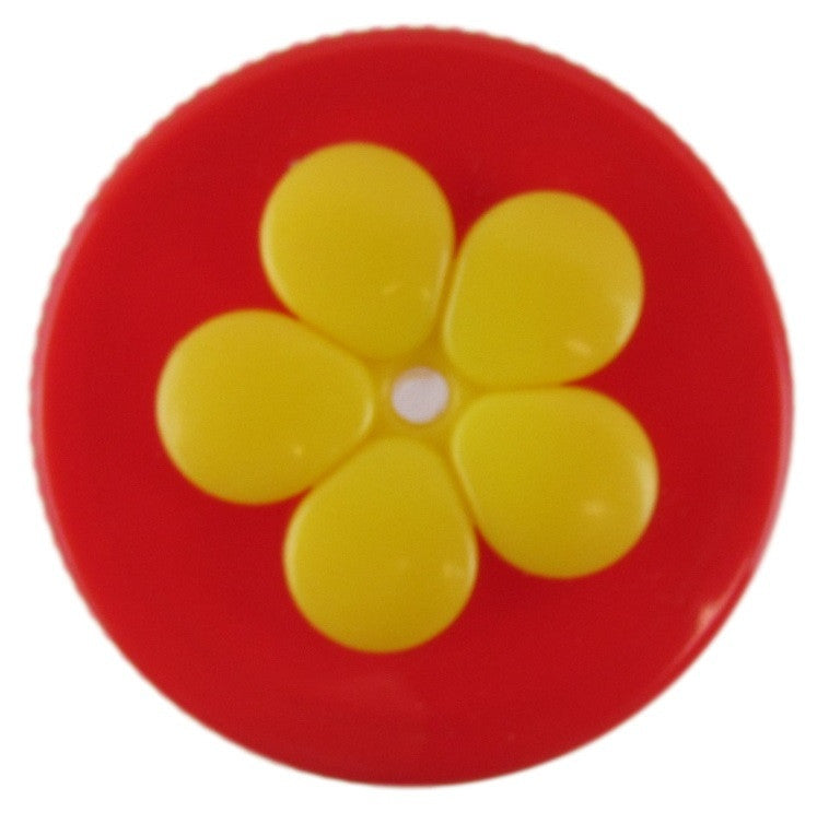 Yellow and red Nectar DOT for window hummingbird feeder in flower shape.