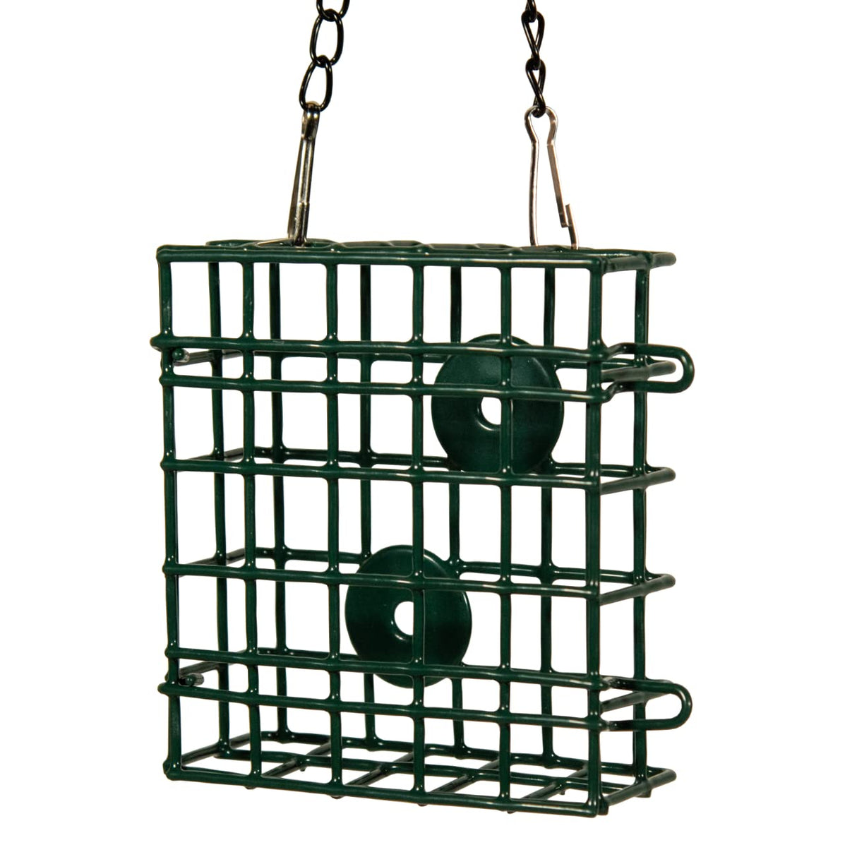 JCs Wildlife Single Suet Cage for suet cakes, seeds, and nesting material, durable PVC coated wire mesh.