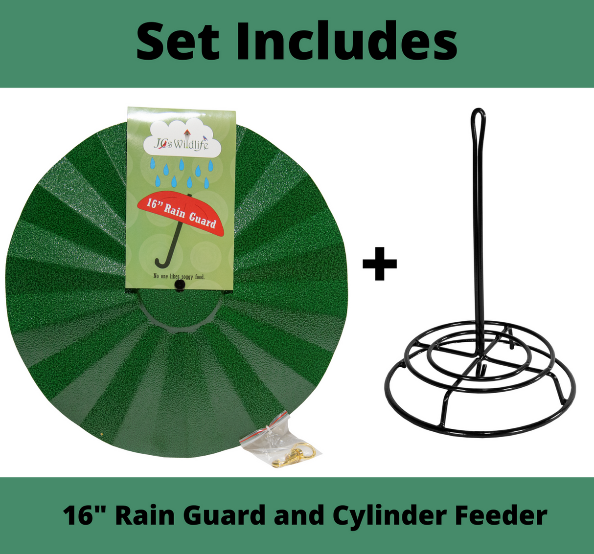 JCS Wildlife 16" Metal Rain Guard and Cylinder Feeder Kit, perfect for keeping bird seed dry and protected.