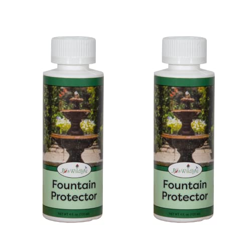 JCs Wildlife Fountain Protector bottles for clean outdoor decor and water features, safe for birds and pets.