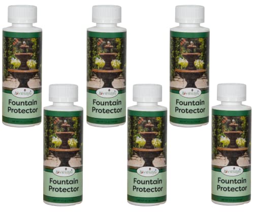 JCs Wildlife Fountain Protector bottles for clean fountains, safe for birds and pets, ideal for outdoor decor.