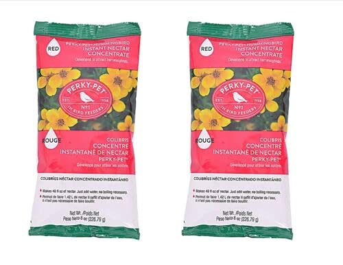 Perky Pet Instant Hummingbird Nectar Concentrate 8oz pack, makes 48oz nectar for hummingbirds, easy mix no boiling required.