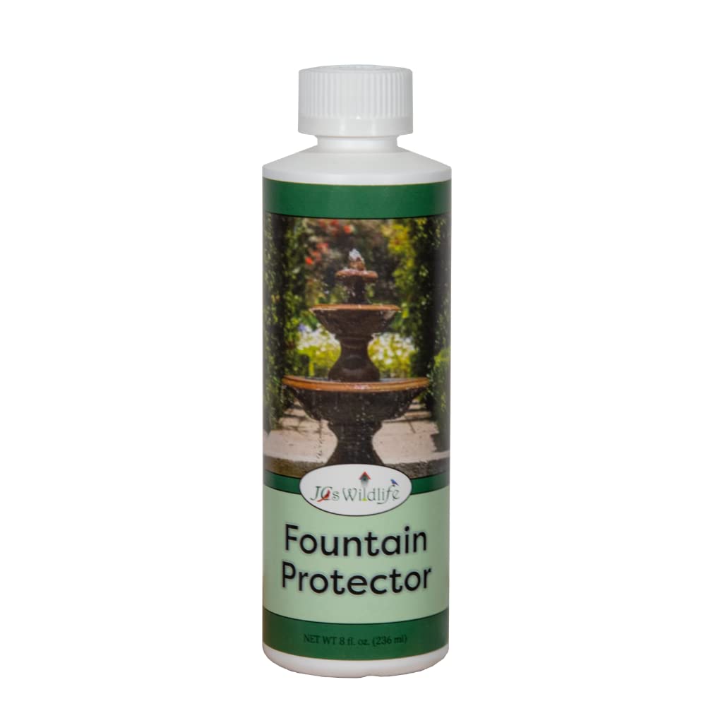 JCs Wildlife Fountain Protector bottle for clean outdoor decor and water features, safe for birds and pets.